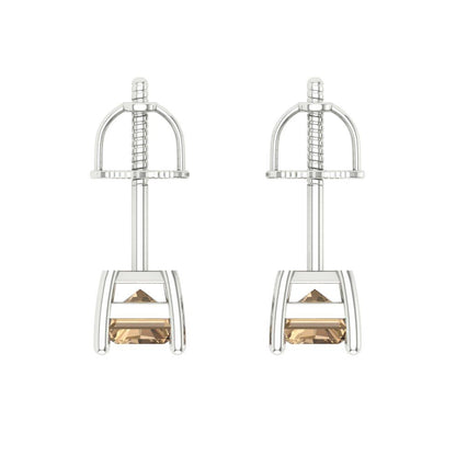 1 ctw Champagne Studs Earrings | 6x4mm Emerald Cut White Gold Screw back | April Birthstone
