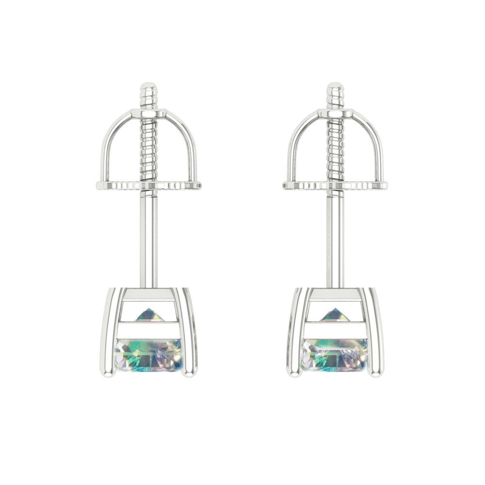 1 ctw Blue Moissanite Studs Earrings | 6x4mm Emerald Cut White Gold Screw back | April Birthstone