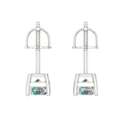 1 ctw Blue Moissanite Studs Earrings | 6x4mm Emerald Cut White Gold Screw back | April Birthstone