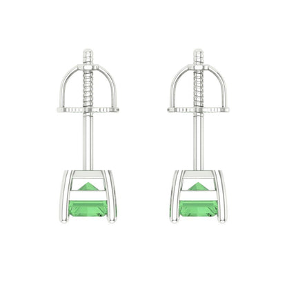 1 ctw Green Zirconia Studs Earrings | 6x4mm Emerald Cut White Gold Screw back | April Birthstone