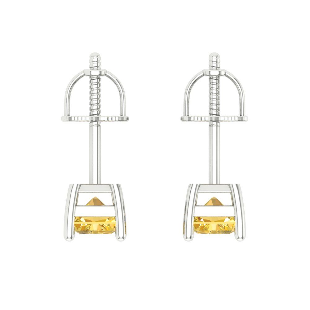 1 ctw Yellow Zirconia Studs Earrings | 6x4mm Emerald Cut White Gold Screw back | April Birthstone