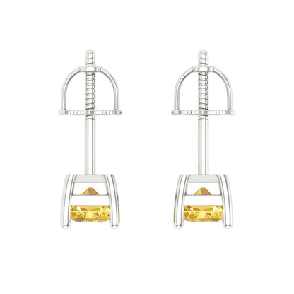 1 ctw Yellow Zirconia Studs Earrings | 6x4mm Emerald Cut White Gold Screw back | April Birthstone