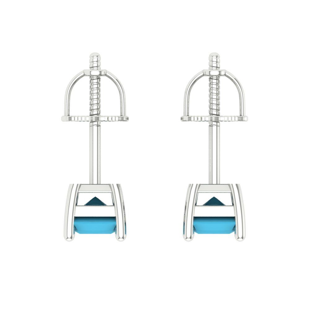 1 ctw Turquoise Studs Earrings | 6x4mm Emerald Cut White Gold Screw back | December Birthstone