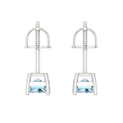 1 ctw Swiss Blue Topaz Studs Earrings | 6x4mm Emerald Cut White Gold Screw back | December Birthstone