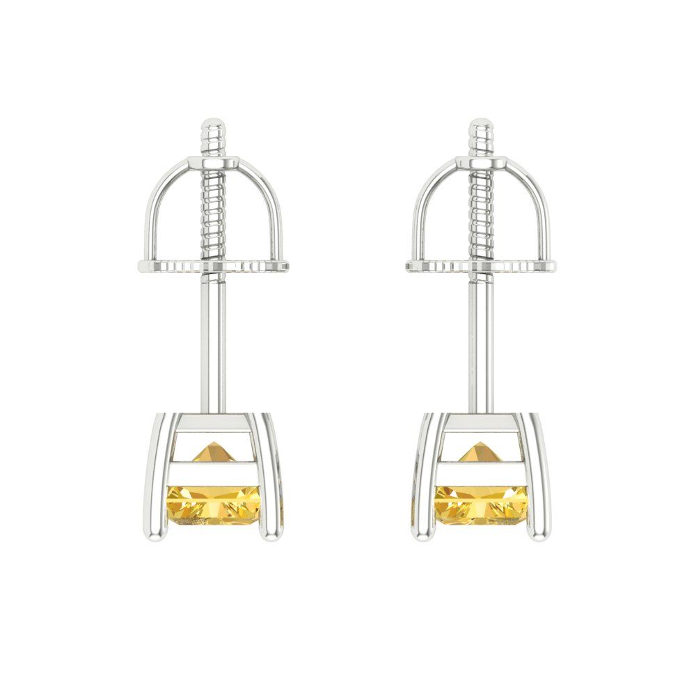 1 ctw Citrine Studs Earrings | 6x4mm Emerald Cut White Gold Screw back | November Birthstone