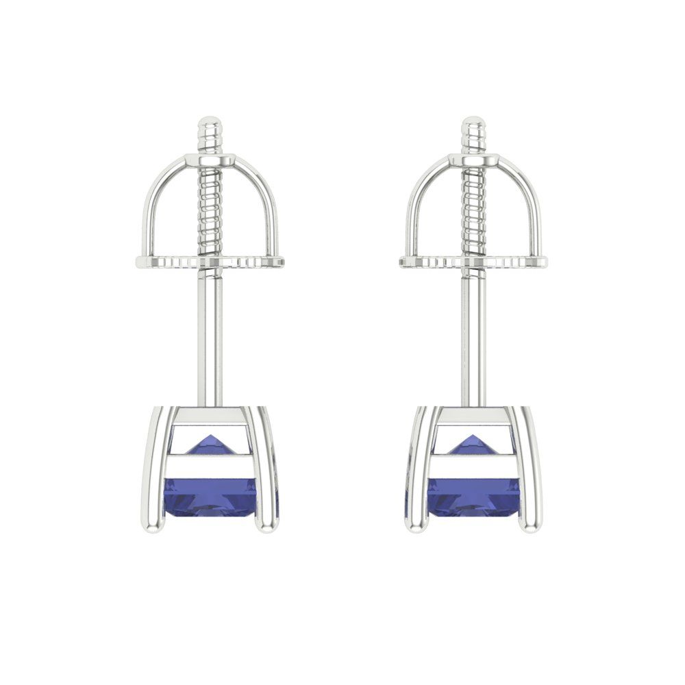 1 ctw Tanzanite Studs Earrings | 6x4mm Emerald Cut White Gold Screw back | December Birthstone
