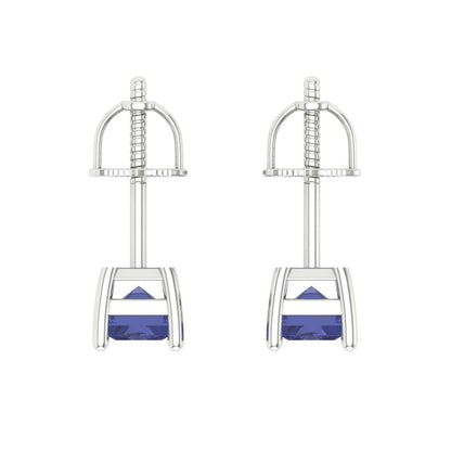 1 ctw Tanzanite Studs Earrings | 6x4mm Emerald Cut White Gold Screw back | December Birthstone