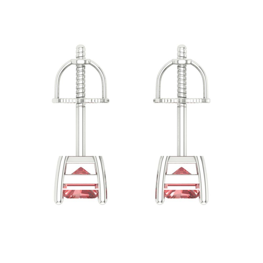 1 ctw Garnet Studs Earrings | 6x4mm Emerald Cut White Gold Screw back | January Birthstone