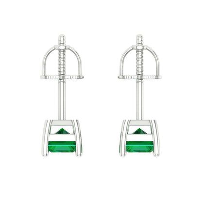 1 ctw Emerald Studs Earrings | 6x4mm Emerald Cut White Gold Screw back | May Birthstone