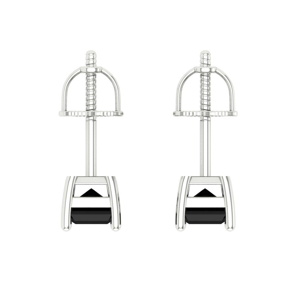 1 ctw Onyx Studs Earrings | 6x4mm Emerald Cut White Gold Screw back | July Birthstone