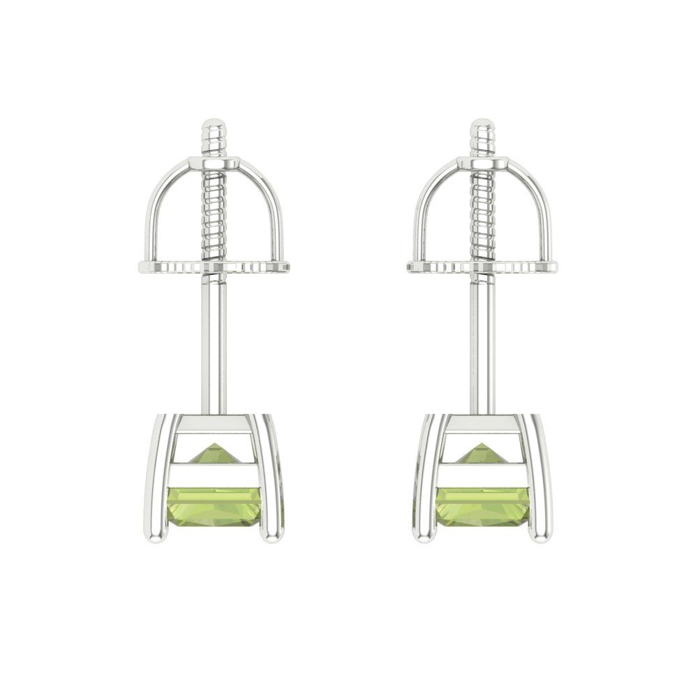 1 ctw Peridot Studs Earrings | 6x4mm Emerald Cut White Gold Screw back | August Birthstone