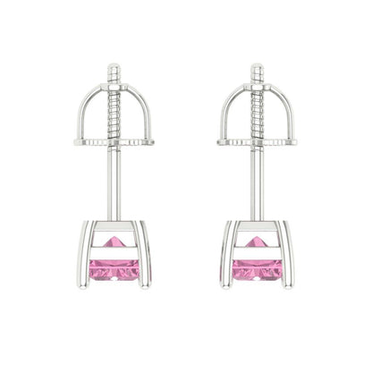 1 ctw Pink Zirconia Studs Earrings | 6x4mm Emerald Cut White Gold Screw back | April Birthstone