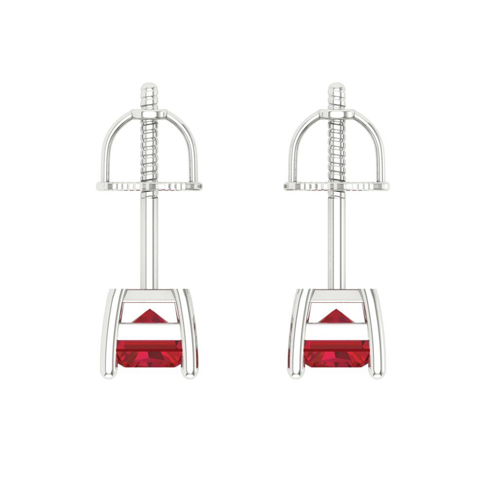 1 ctw Ruby Studs Earrings | 6x4mm Emerald Cut White Gold Screw back | July Birthstone