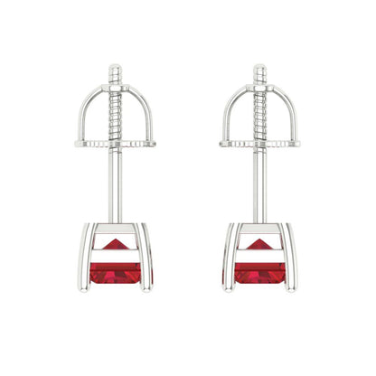 1 ctw Ruby Studs Earrings | 6x4mm Emerald Cut White Gold Screw back | July Birthstone