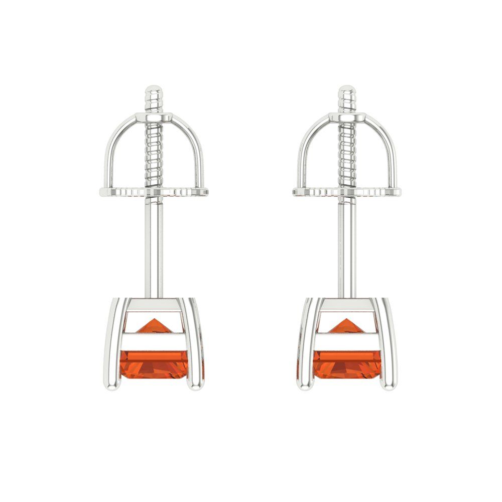 1 ctw Red Zirconia Studs Earrings | 6x4mm Emerald Cut White Gold Screw back | April Birthstone