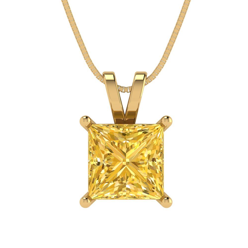 2cttw Princess Cut Citrine Gold-Plated 925 Silver Pendant and 16" Box-Chain Necklace