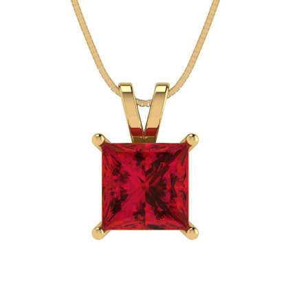 2 tcw Necklace Pendant - 14K Yellow Gold Princess Cut Solitaire  Pink Tourmaline - Adjustable Length - 15in Box Chain to 18in