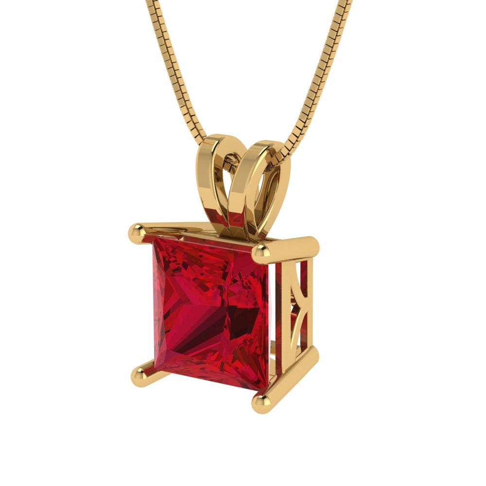 2 tcw Necklace Pendant - 14K Yellow Gold Princess Cut Solitaire  Pink Tourmaline - Adjustable Length - 15in Box Chain to 18in