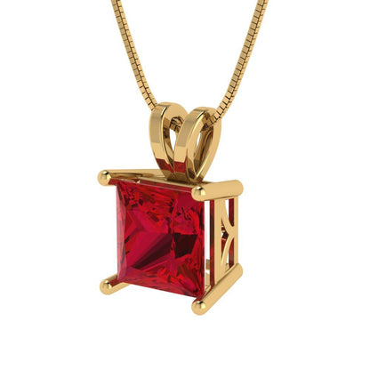 2 tcw Necklace Pendant - 14K Yellow Gold Princess Cut Solitaire  Pink Tourmaline - Adjustable Length - 15in Box Chain to 18in