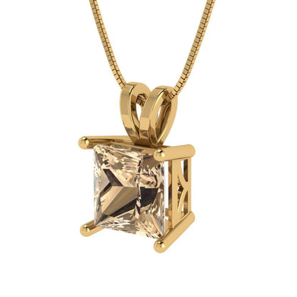 2 tcw Necklace Pendant - 14K Yellow Gold Princess Cut Solitaire  Yellow Moissanite - Adjustable Length - 15in Box Chain to 18in