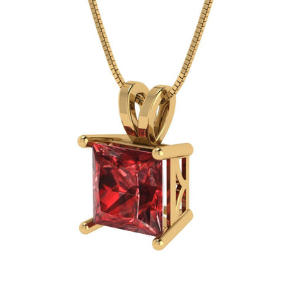 2cttw Princess Cut Garnet Gold-Plated 925 Silver Pendant and 16" Box-Chain Necklace