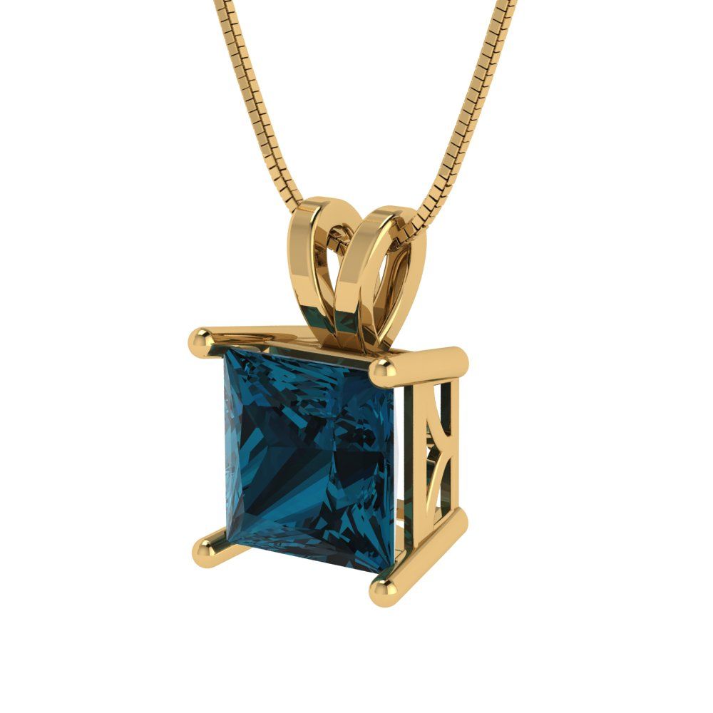 2 tcw Necklace Pendant - 14K Yellow Gold Princess Cut Solitaire  London - Adjustable Length - 15in Box Chain to 18in