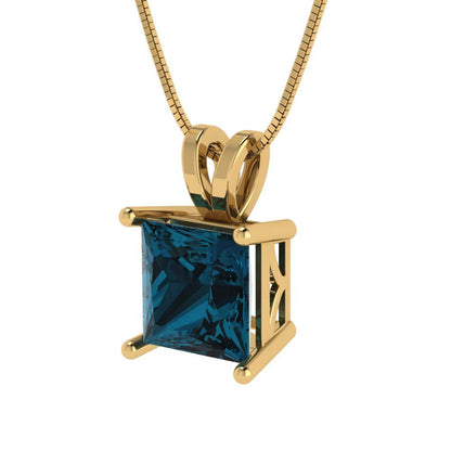 2 tcw Necklace Pendant - 14K Yellow Gold Princess Cut Solitaire  London - Adjustable Length - 15in Box Chain to 18in