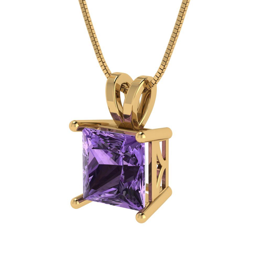 2cttw Princess Cut Alexandrite Gold-Plated 925 Silver Pendant and 16" Box-Chain Necklace