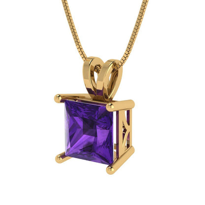 2cttw Princess Cut Amethyst Gold-Plated 925 Silver Pendant and 16" Box-Chain Necklace
