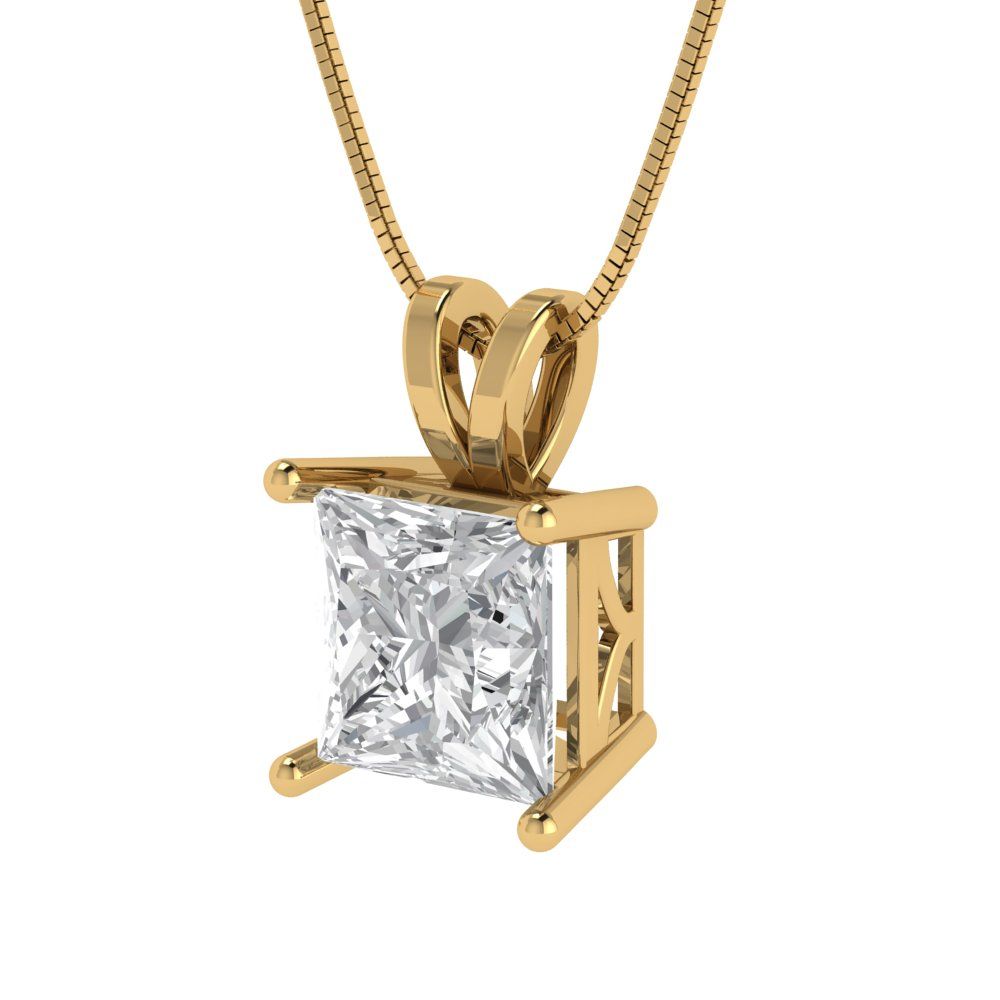 2cttw Princess Cut Clear Gold-Plated 925 Silver Pendant and 16" Box-Chain Necklace