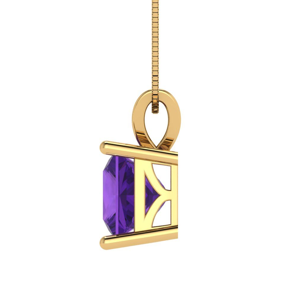 2cttw Princess Cut Amethyst Gold-Plated 925 Silver Pendant and 16" Box-Chain Necklace