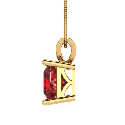 2cttw Princess Cut Garnet Gold-Plated 925 Silver Pendant and 16" Box-Chain Necklace