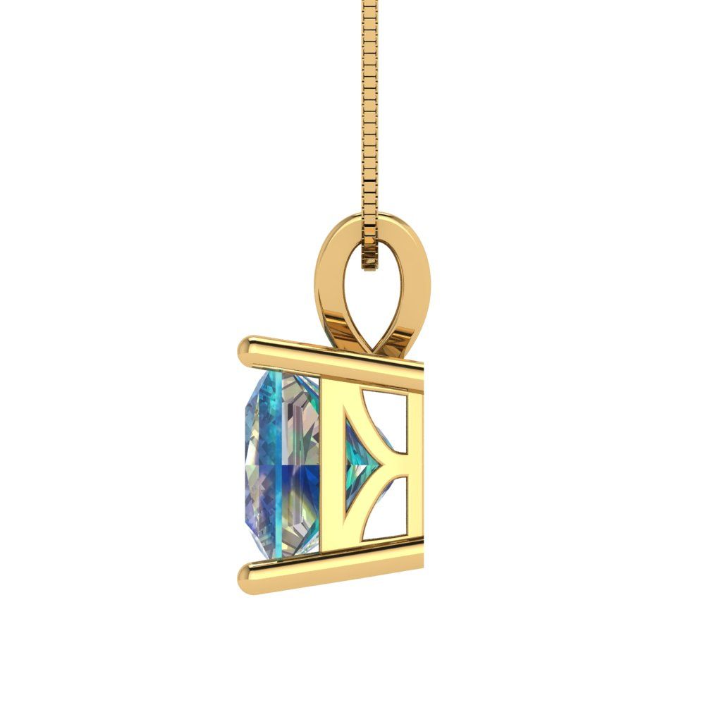 2 tcw Necklace Pendant - 14K Yellow Gold Princess Cut Solitaire  Blue Moissanite - Adjustable Length - 15in Box Chain to 18in