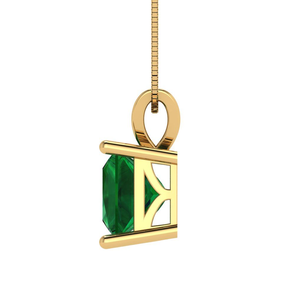 2cttw Princess Cut Emerald Gold-Plated 925 Silver Pendant and 16" Box-Chain Necklace