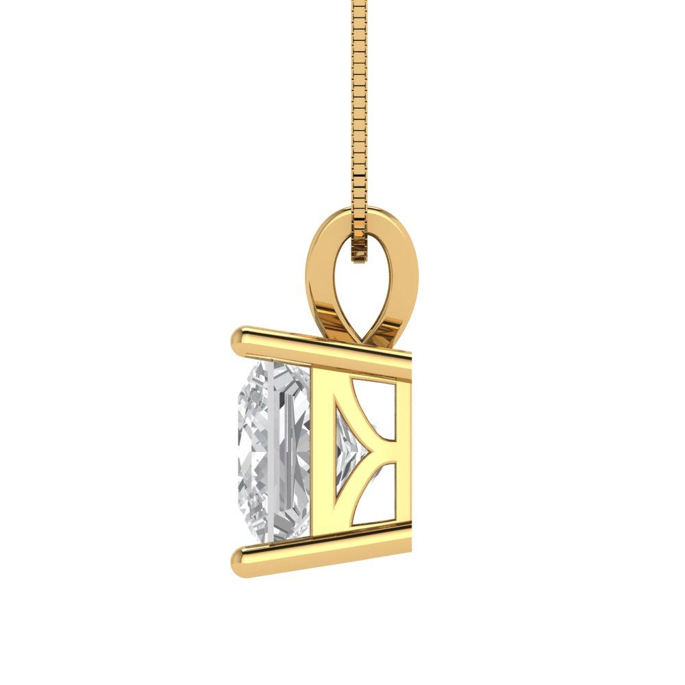 2 tcw Necklace Pendant - 14K Yellow Gold Princess Cut Solitaire  Zirconia Diamond - Adjustable Length - 15in Box Chain to 18in