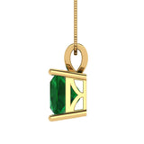 2 ct Brilliant Princess Cut Solitaire Simulated Emerald Stone Yellow Gold Pendant with 16" Chain