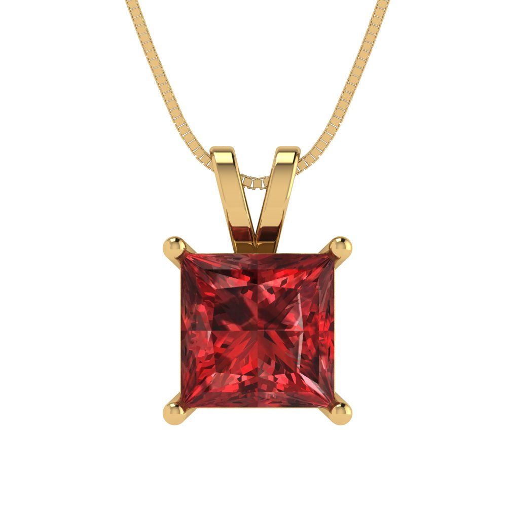 2cttw Princess Cut Garnet Gold-Plated 925 Silver Pendant and 16" Box-Chain Necklace