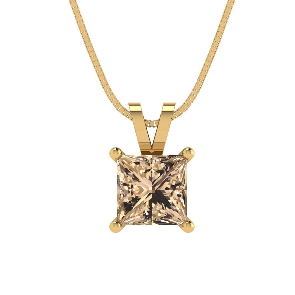 1 tcw Necklace Pendant - 14K White Gold Princess Cut Solitaire  Yellow Moissanite - Adjustable Length - 15in Box Chain to 18in