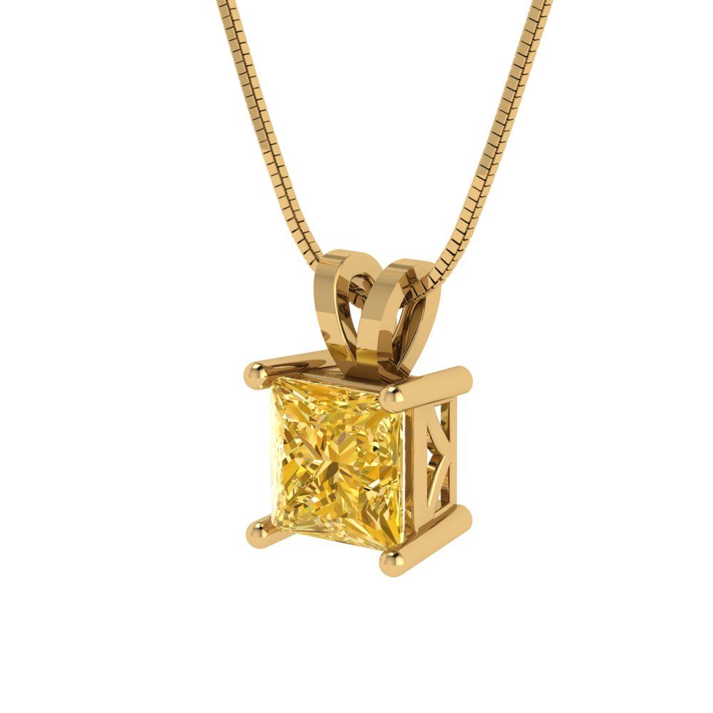 1cttw Princess Cut Citrine Gold-Plated 925 Silver Pendant and 16" Box-Chain Necklace