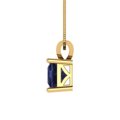 1cttw Princess Cut Blue Sapphire Gold-Plated 925 Silver Pendant and 16" Box-Chain Necklace