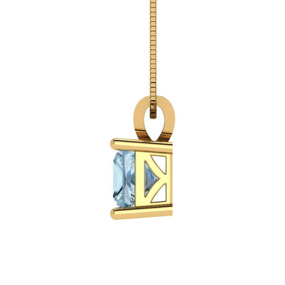 1 tcw Necklace Pendant - 14K White Gold Princess Cut Solitaire  Aquamarine - Adjustable Length - 15in Box Chain to 18in