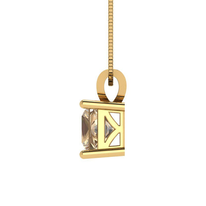 1 tcw Necklace Pendant - 14K White Gold Princess Cut Solitaire  Yellow Moissanite - Adjustable Length - 15in Box Chain to 18in
