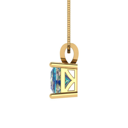 1cttw Princess Cut Blue Moissanite Gold-Plated 925 Silver Pendant and 16" Box-Chain Necklace