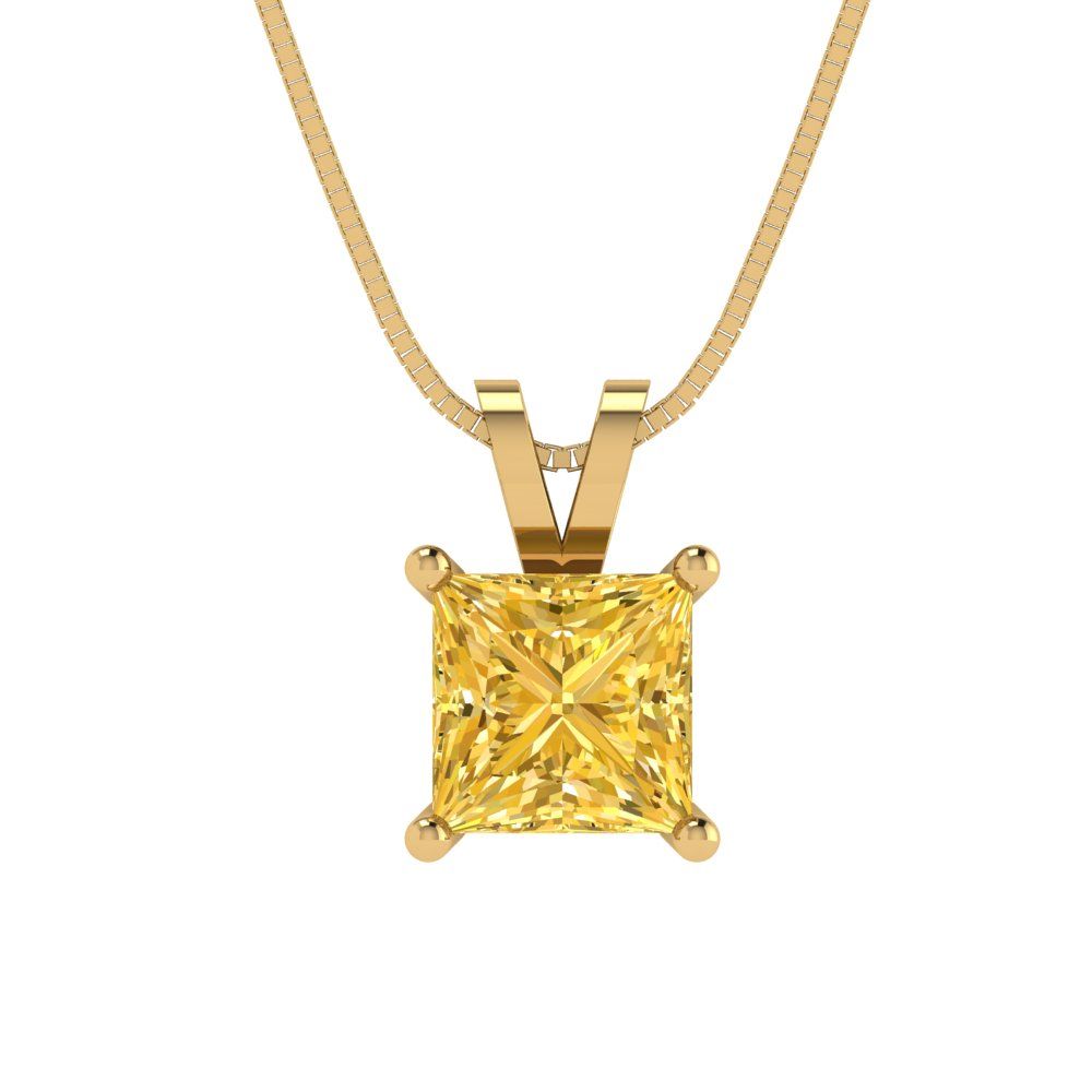 1cttw Princess Cut Citrine Gold-Plated 925 Silver Pendant and 16" Box-Chain Necklace
