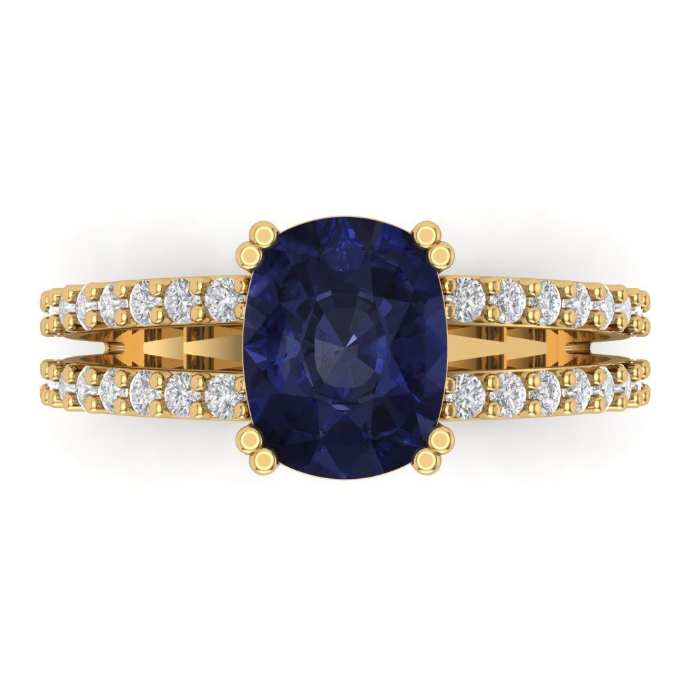 3.48 cttw Simulated Blue Sapphire Solitaire with Zirconia Simulated Diamond Accents Engagement Ring - Solid Gold (Long Cushion Cut,9x7mm)