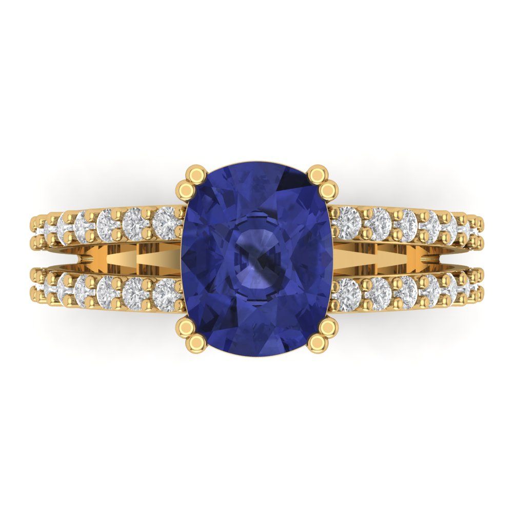 3.48 cttw Simulated Tanzanite Solitaire with Zirconia Simulated Diamond Accents Engagement Ring - Solid Gold (Long Cushion Cut,9x7mm)