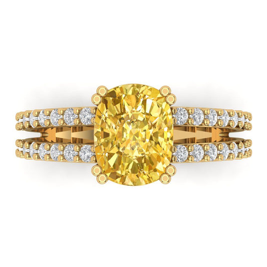 3.48 cttw Zirconia Simulated Yellow Diamond Solitaire with Zirconia Simulated Diamond Accents Engagement Ring - Solid Yellow Gold (VVS1, Long Cushion Cut,9x7mm)
