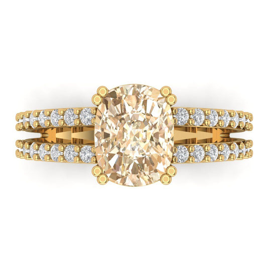 3.48 cttw Natural Morganite Solitaire with Zirconia Simulated Diamond Accents Engagement Ring - Solid Yellow Gold (VVS1, Long Cushion Cut,9x7mm)