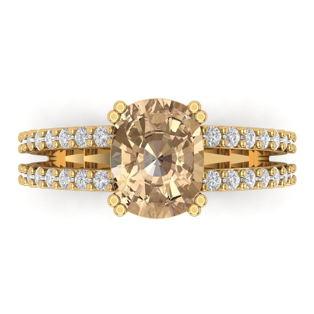 3.48 cttw Yellow Moissanite Solitaire with Zirconia Simulated Diamond Accents Engagement Ring - Solid Gold (Long Cushion Cut,9x7mm)