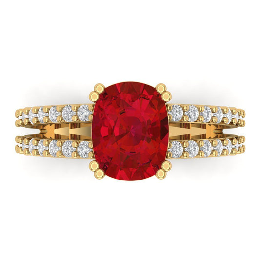 3.48 cttw Simulated Pink Tourmaline Solitaire with Zirconia Simulated Diamond Accents Engagement Ring - Solid Yellow Gold (VVS1, Long Cushion Cut,9x7mm)